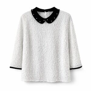 Elle White Blouse with Black Collar